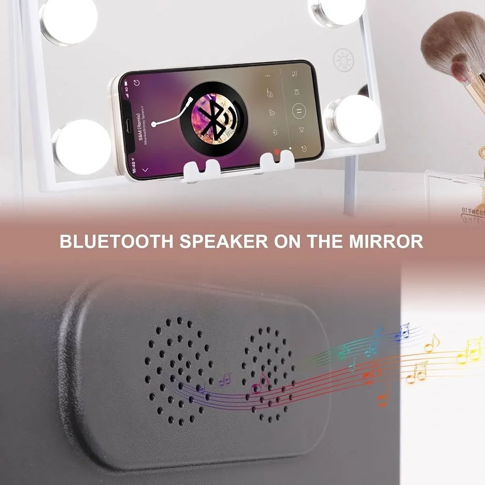 Lighted Vanity Mirror with Lights Speaker Wireless Charging Makeup Mirror